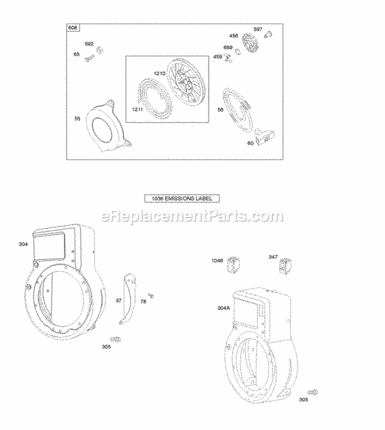 Blower HousingShrouds Rewind Starter Diagram and Parts List for 094032-0123-B1  Briggs and Stratton Engine